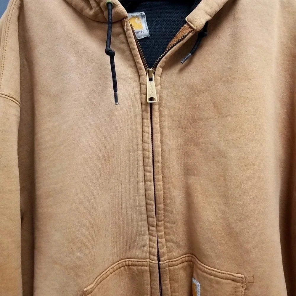 Carhartt Mens Vtg Duck Canvas Thermal Lined Active Jacket Brown Full Zip Hood XL - Picture 2 of 4